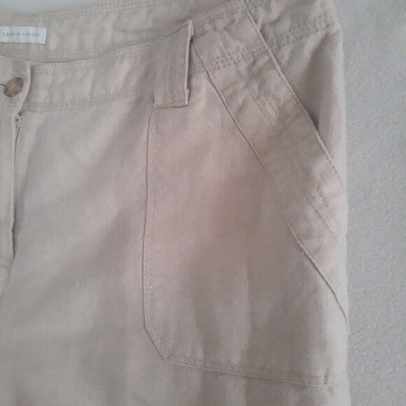 Charter Club Linen Cropped Pants Womens 16 Cream Front and Back Pockets - Picture 4 of 9